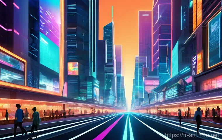 랄프 2  인터넷 속으로  Ralph Breaks the Internet    랄프 2와 디지털 세상의 확장 - **A Vibrant Digital Metropolis:** An expansive, highly detailed, futuristic cityscape at sunset, gle...