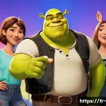 슈렉  Shrek    슈렉과 현대적 패러디의 결합 - A vibrant digital art scene depicting Shrek and his friends in a modern internet meme style, featuri...