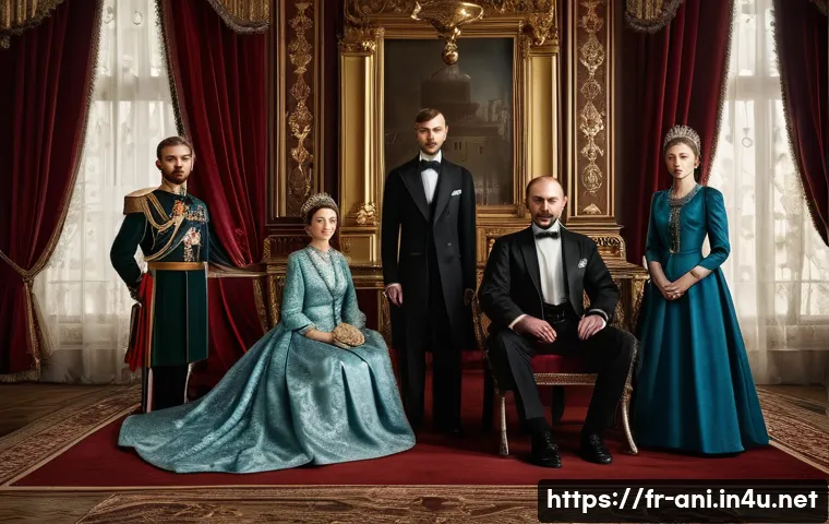 아나스타샤 Anastasia 아나스타샤와 러시아 황실 이야기 - A historically detailed scene depicting the Romanov family in early 20th-century Russia, dressed in ...